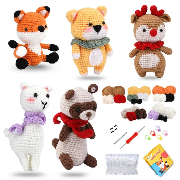 🧸 DIY Crochet Animal Kit Type C (Panda, Bear, Rabbit, Deer, Elephant)- Create Your Own Cuddly Friends!