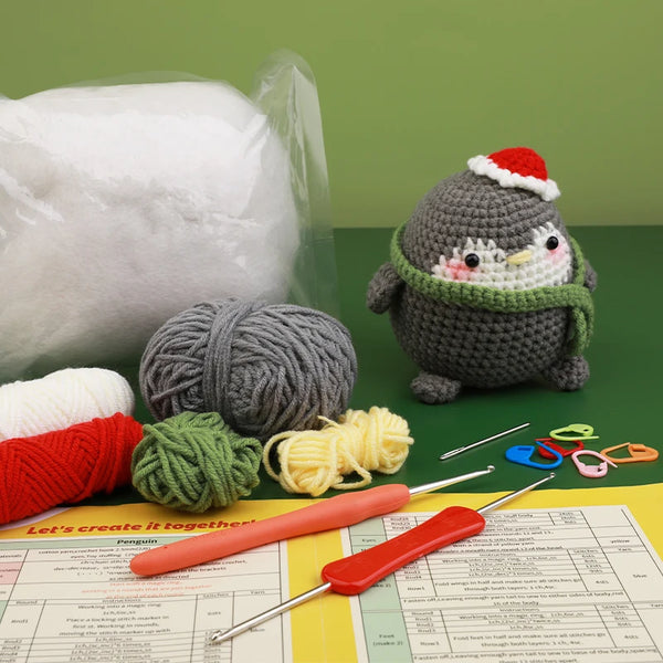 🧸 DIY Crochet Animal Kit Type B (Dinosaur, Penguin)- Create Your Own Cuddly Friends!