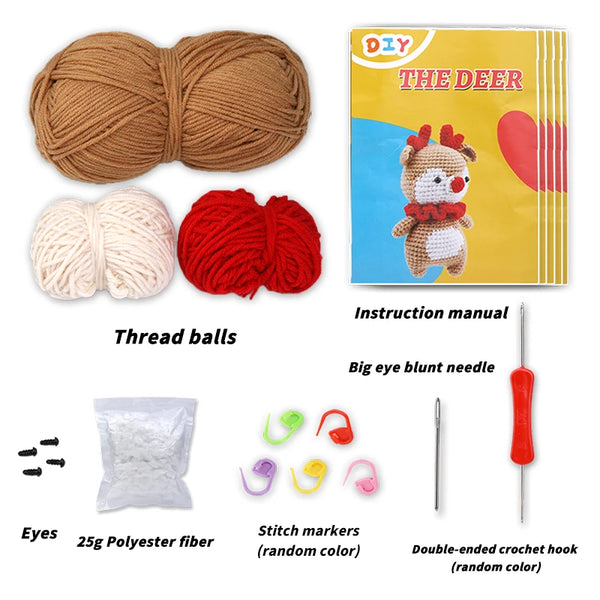 🧸 DIY Crochet Animal Kit Type C (Panda, Bear, Rabbit, Deer, Elephant)- Create Your Own Cuddly Friends!